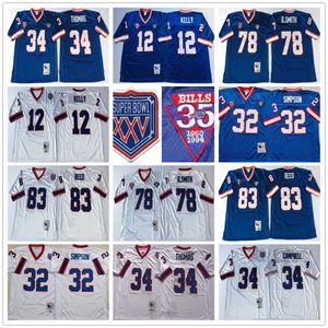 NCAA 75th Vintage Football 12 Jim Kelly Jersey 34 Thurman Thomas 78 Bruce Smith 83 Andre Reed Jersey Mitchell&Ness College 32 Simpson