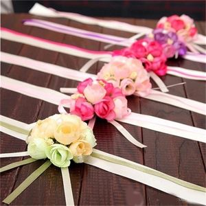 Dekoracyjne kwiaty wieńce romantyczne druhna nadgarstka Kolorowy sztuczny fałszywy fake korsage ręczne kwiaty na przyjęcie weselne dekoracje 1 45lh zz