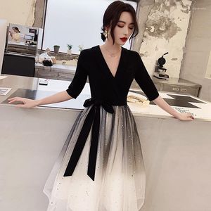 Abbigliamento etnico Nero Donna Sera Cheongsam Abito da festa nuziale Stile orientale Elegante Lunghezza al ginocchio Qipao Abiti lunghi Retro Vestido XS-XXXL