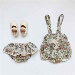 Overaller Baby Girl Clothes Classical Floral Summer Cotton Romper Bodysuit Född byxor totalt 0-5Y 220909