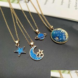 Pendant Necklaces Elegant Choker Necklace Enamel Star Moon Planet Pendant Necklaces For Women Gifts Collares Collier Ketting Jewelry Dh3Qd