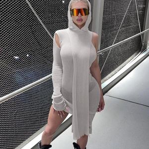 Casual Dresses 2022 Autumn Women Hoodies Midi Dress Sexy One Shoulder Long Sleeve Solid Winter High Waist Party For Female