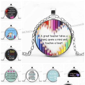 Pendant Necklaces Thank You My Teachers Day Future Mticolor Pendant Round Glass Necklace Give Men Women Jewelry Teacher Beautif Gift Dhqff