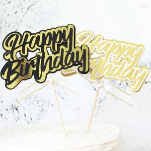Party Supplies Other Event & Bling Sparkle Double Layer Happy Birthday Paper Card Cake Topper Children's Day Gold Artistic Font Ribbon