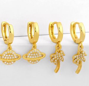 Orecchini di gioielli zirconia cubica Coconut Tree Planet Gold Colore Cz Cristal Crystal Clips Nessun orecchini forati per donne gioielli SJ45J