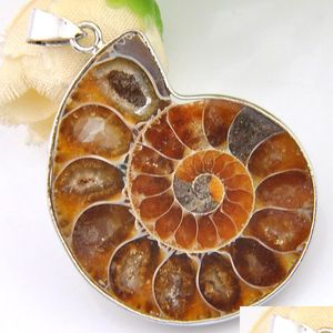 Lockets 2Pcs /Lot Christmas 925Sterling Sier Simple Design Restore Ancient Ways Ammonite Fossil Pendant For Lady Gift 31X41Mm Drop De Dh9Hp