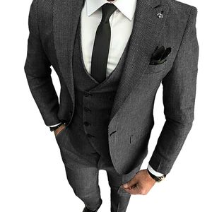 Men's Suits Blazers MoranX Men Suits Regular Fit 3 Pieces Double Breasted Wool Tweed Linen Business Blazer Vest Pants Set for Wedding 220909