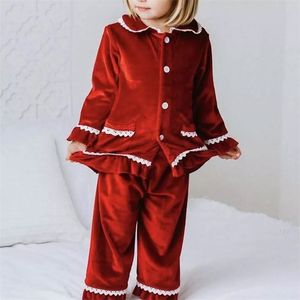 Пижама красные рождественские мальчики, девочка, теплые семьи, пижама, Золотые бархатные детские детский матч, пижама, детская одежда, одежда для малышей PJS 220909