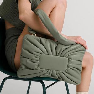 Evening Bags Fashion Ruched Padded Women Shoulder Designer Lady Handbags Luxury Soft Leather Messenger Bag Large Tote Big Laptop