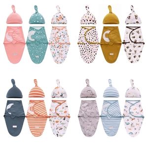 Cobertores Swaddling born Swaddle Wrap Hat Algodão Cobertor para bebês Roupa de cama de desenho animado Saco de dormir infantil fofo para 06 meses 220909