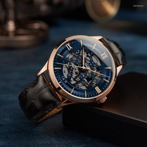 Нарученные часы Reloj Hombre Japan Movement Watches Carnival Skeleton Watch for Men Rose Gold Blue Автоматические водонепроницаемые часы сапфира