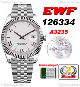 EWF Just 126334 A3235 Automatic Mens Watch 41mm Fluted Bezel Silver Dial Roman Markers JubileeSteel Bracelet Super Edition Free Same Series Card Puretime F6