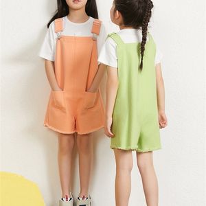 Overalls Amii Kids Overalls for Girls 3-16 Years Summer Children Shorts Jean Loose Casual Fashion Clothes 22120022 220909