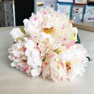 Faux Floral Greenery 1 Bouquet 5 Simulação Artificial da cabeça Peony Silk Flor Home Wedding Garden Craft Decor Bouquet J220906