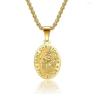 Kolye Kolyeler Paslanmaz Çelik St Christopher Oval Coin Disk Altın Dini Kolye Moda Mücevher Kilisesi Hediyesi Onun İçin Zincirle