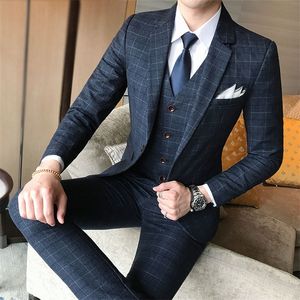 Ternos masculinos Blazers Blazerpantsvest Luxury Men terno de 3 pe￧as Conjunto de moda Boutique Lattice Groom Vestido de noiva masculino Tuxedo Men Banquet Club Dress 220909