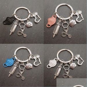 Keychains Newest Love Nurse Hat Stethoscope Syringe Mask Keychain Alloy Key Chain Women Men Accessories Gift Drop Delivery 2021 Fashio Dhwki