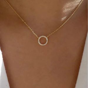 Colar de pingente de círculo de cristal colar de cor dourada de feminina de moda feminina