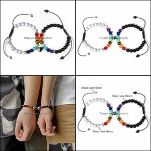 Fili di perline Coppia di moda Magnete Cuore Fascino Braccialetto di filo 7 Chakra Braccialetti di pietra naturale Amanti fatti a mano Intrecciato Donna Uomo Dhmzq