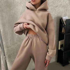 Women's Tracksuits Two Piece Set Casual Fleece Tracksuit Women Winter 2022 Women's Sets Oversized Hooded Long Sleeve Hoodie Sport Pants