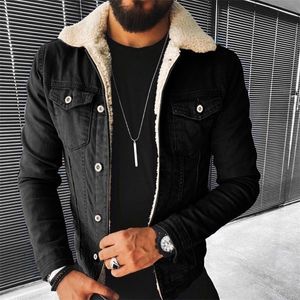 Herrenjacken Herren-Punk-Jeansjacke aus Lammwolle mit Wattierung 220909