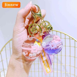 Portachiavi Liquid Keychain New Cute Sofa Doll Portachiavi Charm Floating Pearl Elf Ball in Oil Key Supporting Role Friend Portachiavi regalo T220909