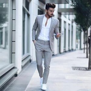 Men's Suits Blazers Fashion Casual Light Grey Suits For Men Slim Fit 2 Piece Sets Formal Wedding Groom Prom Tuxedo Male Office Business Blazer Pants 220909