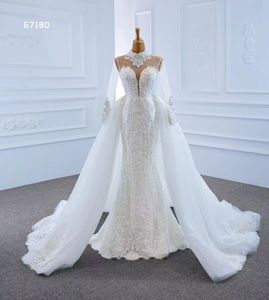 Suknia ślubna syreny wysokiej jakości koronki z długim rękawem, odłączany pociąg nowożeńca SM67180