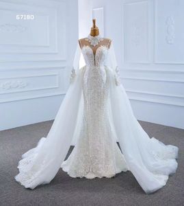 Abito da sposa a sirena collo alto pizzo di qualità manica lunga strascico staccabile abito da sposa SM67180