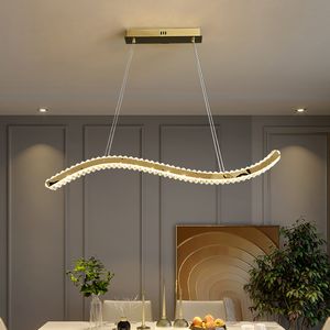 Long K9 Crystal Chandeliers LED 현대 펜던트 샹들리에 조명 조명기구 미국 밝은 빛나는 매달린 램프 식당 식당 S 드롭 라이트 길이 120cm