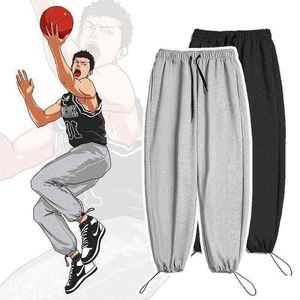 Calça masculina esporte de basquete esporte homens masspantes de moletom 2020 calça de rua coreana solta calças de harém largo preto algodão cinza para homens T220909