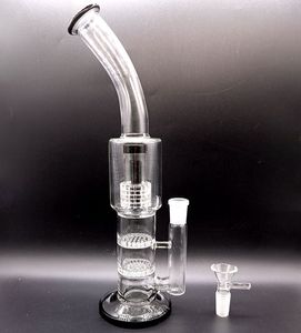 12 tum klart glas vatten bong vattenpipa med d￤ck perc dubbel honungskaka filter olje riggar r￶kr￶r