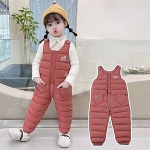 Overalls für Kinder, Daunen-Baumwoll-Latzhose, Säuglingsoverall mit offener Datei, verdickte Innenblase, Oberbekleidung für Jungen und Mädchen, Winter-Baumwollhose 220909