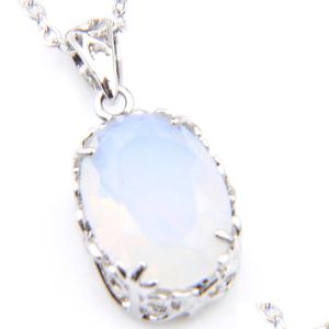 Colares pendentes 6 pcs lote 925 Sier Natural White Moonstone Gems Womens pendente Oval Antique Holiday Gift Jeia e Chain Drop Deli Dhiek