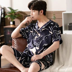 Men's Sleepwear Men Pajama Shorts Summer Satin Pullover Trousers For Set 3XL 2pcs Nightwear Casual Silk Pyjama Lounge