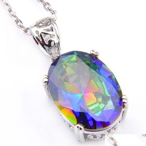 Pendant Necklaces 6Pcs/Lot Holiday Gift Oval Rainbow Blue Mystical Topaz Gemstone 925S Sier Necklaces Cz Pendants Jewelry Unisex Drop Dh504