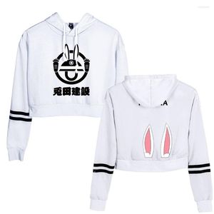 Women's Hoodies HOLOLIVE VTuber Usada Pekora Print Fleece Girl Long Sleeve Hooded Pullover Crop Tops Kawaii Sexy Loose Ins Tide Kpop