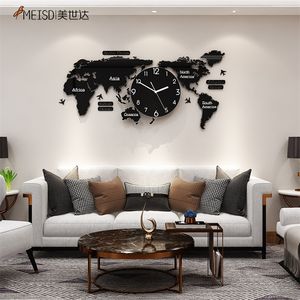 Wall Clocks MEISD Punch-free Large World Map DIY Stickers Wall Clock Quartz Watch Mute Modern Self Adhesive Design Horloge Art 220909