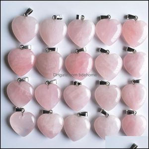 Ciondoli in pietra naturale 25 mm Ciondoli a forma di cuore Quarzo rosa Pendenti Chakra Gemma Orecchini adatti Collana che effettuano consegna di goccia 2021 Gioielli Findi Dhzuj