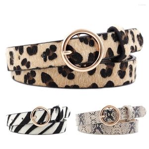 Bälten Fashion Leopard Belt Women Snake Zebra Print midja pu läder guldring spänne för damer kvinnliga