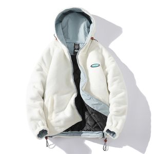 Men's Down Parkas Winter Thicken Warm Solid Color Fleece Parkas Men Korean Big Pocket Zipper Hooded Jacket Male 4XL 220909