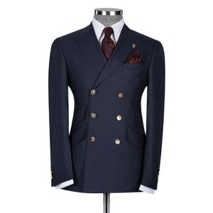Ternos masculinos Blazers azul marinho cl￡ssico 6 bot￵es Men Suits Slim Fit 2 pe￧as cal￧as de jaqueta/noivo de casamentos de peito duplo Roupas personalizadas 220909