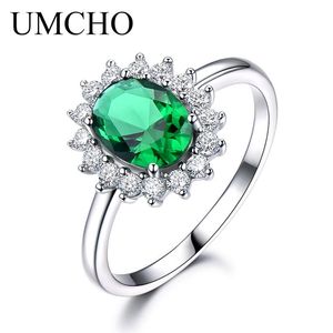 Umcho Nano Russian Emerald Sterling Silver Vintage Engagement Party Gift Rings for Women Whole Fine Jewelry Y18926063005