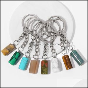 Chaveiros cilindro de pedra natural keychain agates pendente anel chave para homens homens portador de carros hangle acessórios de jóias gota de dhzue