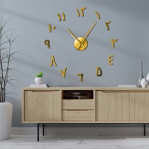 Orologi da parete Numeri arabi Adesivo effetto specchio acrilico Orologio da parete gigante fai-da-te Numeri arabi retrò Grande orologio da parete silenzioso Home Decor 220909