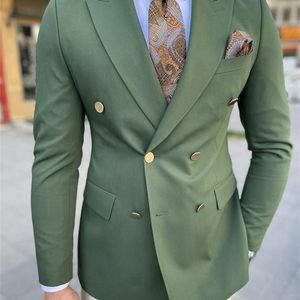 Mäns kostymer blazrar skräddarsydda gjorda grön dubbelbröst mens kostymer anpassade bröllop smokar brudgum slitage fest prom män blazer kostym jacka bantar 220909