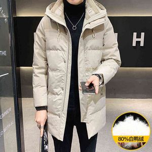 Men Parkas 2022 Homens Down Jacket Quente Capuz de casaco moda Menas com capuz Jackets quente Longo alongamento parka casaco de qualidade Hight Quality Duck Down 4xl Y22