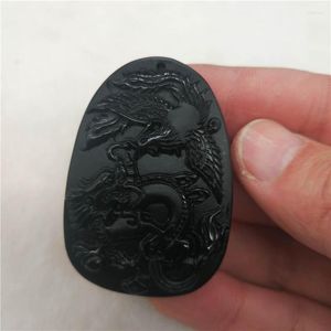 Pendant Necklaces Drop Natural Obsidian Dragon & Phoenix Lucky Necklace Men And Women Crystal Stone Pendants Jewelry Gift