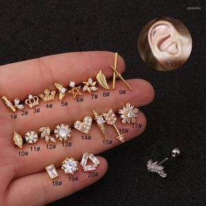 Brincos de pântano 1pc 20g de aço inoxidável Ear piercing stroling cristal cz cartilagem tragus rook lobo parafuso de parafuso traseiro