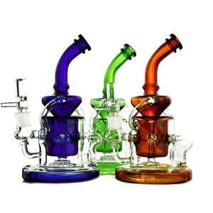 9 Inch Unique Hookahs Tornado Recycler Glass Bongs Klein Recycler Oil Dab Rigs Showerhead Perc Water Pipes With Heavy Base 14mm Female Joint
